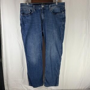 DU/ER L2X Relaxed Taper Jeans Mens 38x29 Blue Medium Wash Stretch Denim 5-Pocket